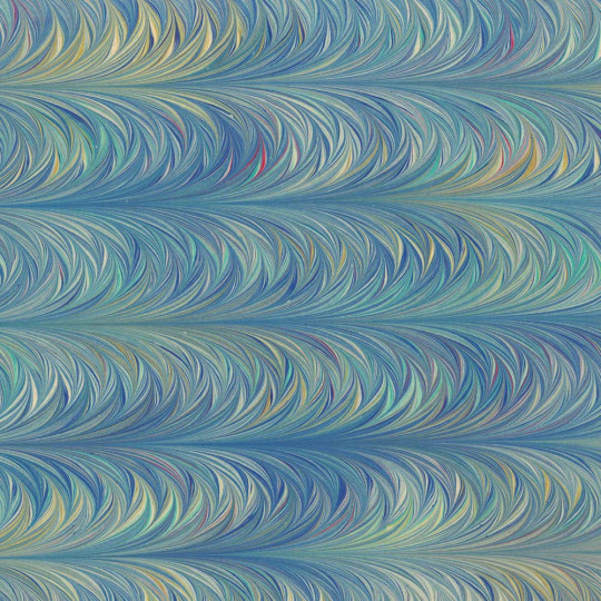 Hand Marbled Paper Combed Twilled Pattern in Blues ~ Berretti Marbled Arts
